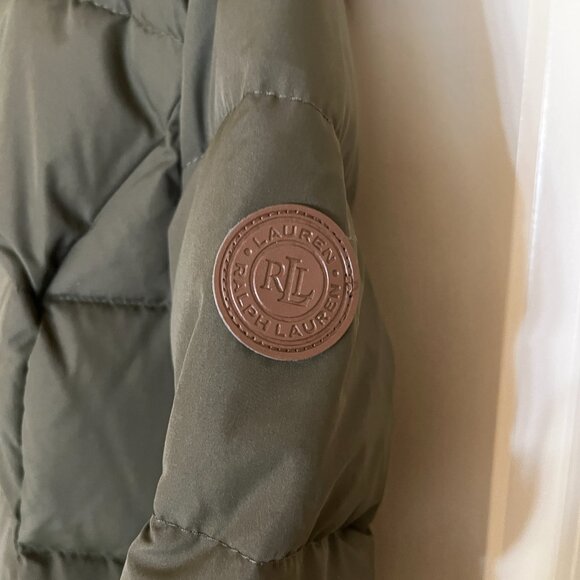 NWT Ralph Lauren women's Faux-Fur-Trim Hooded Down Puffer Coat - Olive Size PL - Picture 9 of 14